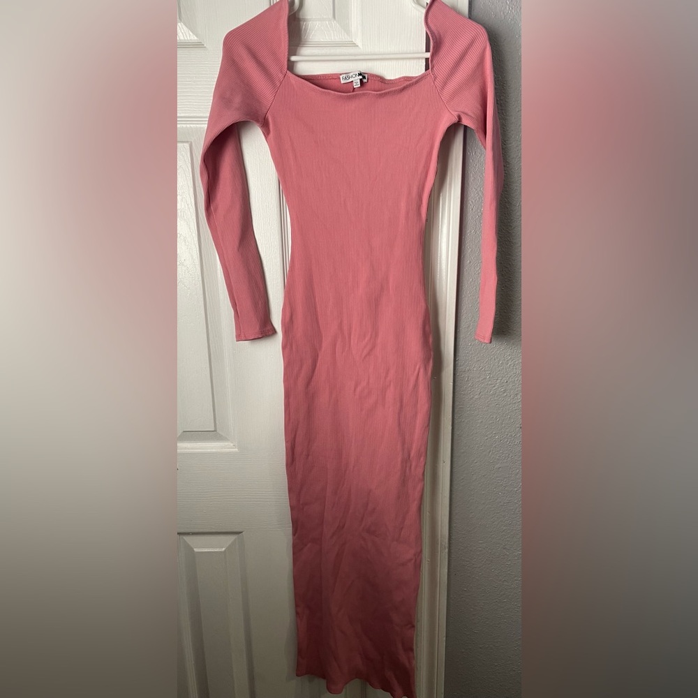 Fashion Nova Chic Pink Long Sleeve Dress